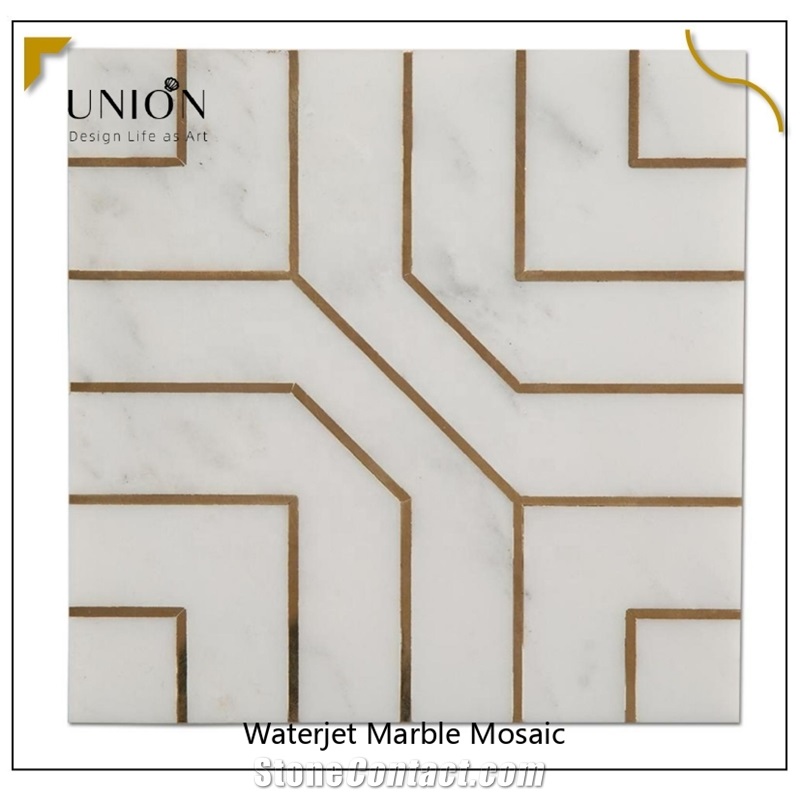 Calacatta Marble Mosaic With Gold Metal New View Designs 